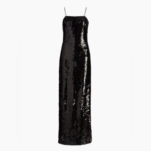 NWT $995 Toccin Jet Black Sequin Lana Cami Pailette Slip Gown Women's Size 8